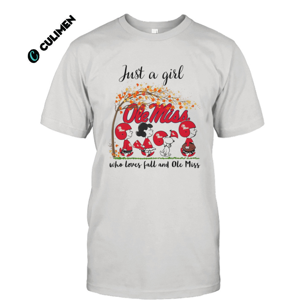 Just A Girl Who Loves Fall and Ole Miss Peanut Cartoon Halloween T-shirt