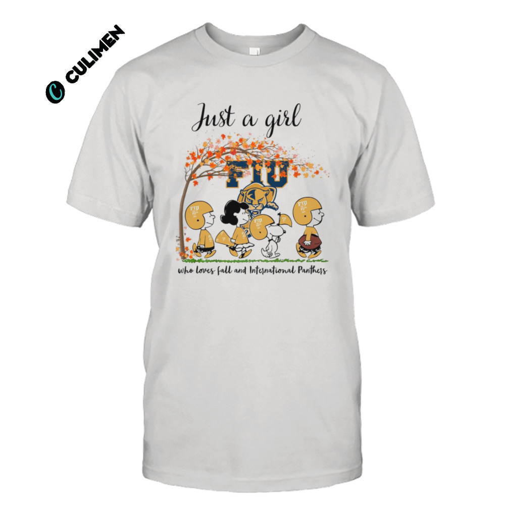 Just A Girl Who Loves Fall and Panthers Peanuts Cartoon Halloween T-shirt